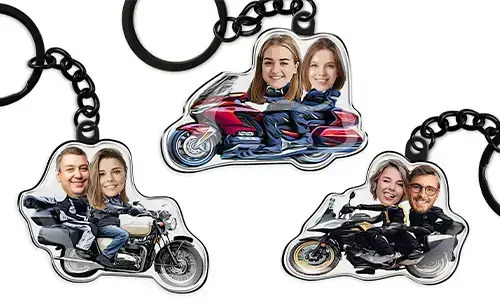 Comic Motorcycle Keychain With Your Photo