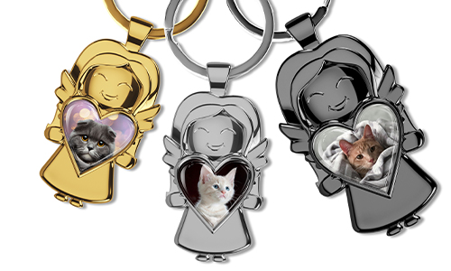 Personalised angel keychain with photo of your cute cat in heart
