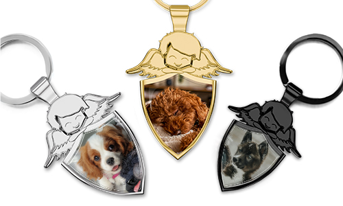 Llavero de ángel con escudo y foto personalizada de tu perro