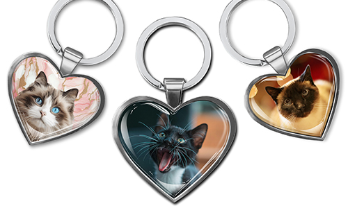 Personalised keychain heart with photo of your cat - great gift