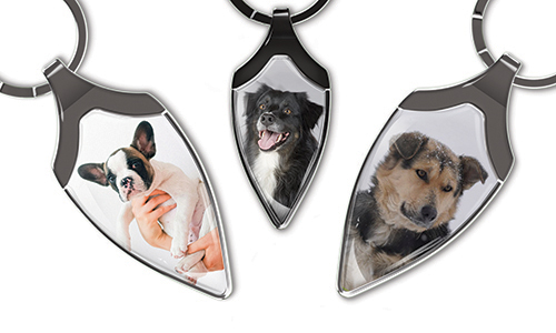 Llavero personalizado en forma de escudo con una foto encantadora de tu perro