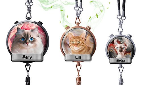 Personalised car air freshener with photo of your cat and its name