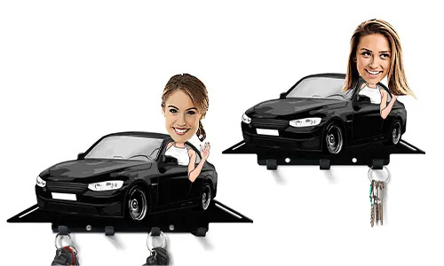 Personalisierter Schlüsselbrett Comic-Auto Frau