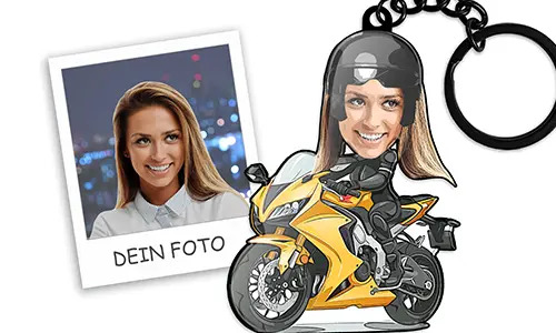 Personalisierter Schlüsselanhänger Comic-Moto Frau