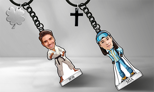 Llavero personalizado en estilo cómic con nombre y pasatiempo deportivo