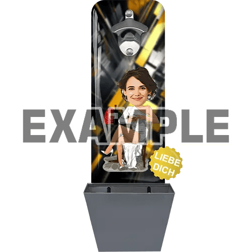 Personalized wall bottle opener with cap catcher comic hobby profession