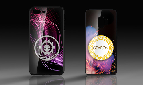 Étui pour téléphone personnalisé et à la mode avec logo et design abstrait violet et noir