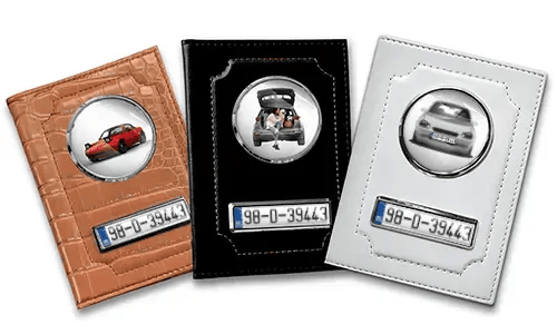 Standard car document holder with car/photo and license plate for your wife