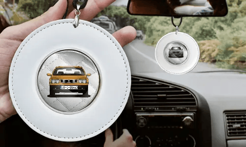 Car Mirror Chain Round - White leather