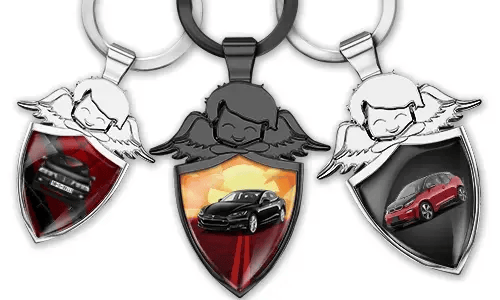 Personalised angel keychain shield - gift for car-lover