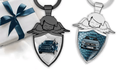 Guardian angel keychain with your own vehicle