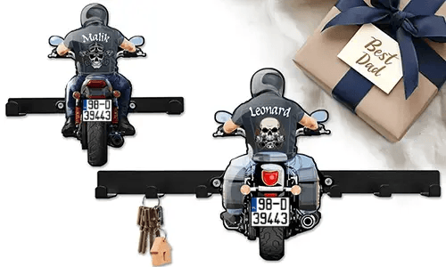 Wieszak na klucze motocyklowe dla twojego taty - najlepszy prezent z jego imieniem i numerem rejestracyjnym