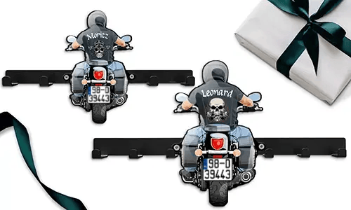 Inusual soporte para llaves de moto con nombre y matrícula - regalo único para tu hijo