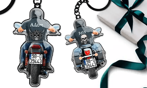 Personalised motorcycle keychain with name and license plate - gift for your brother