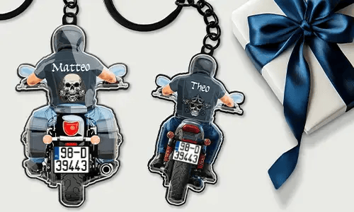 Porte-clés moto personnalisé avec prénom et plaque – cadeau pour toi