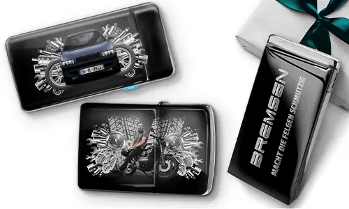 Tuning-Feuerzeug mit Auto/Foto und Kennzeichen für deinen Bruder