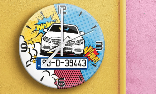 wanduhr motorrad mit Auto Weiß und Kennzeichenauf auf dem Wand motorrad wanduhr
