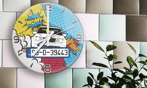 wanduhr motorrad mit Auto Weiß auf dem Wand comic wanduhr