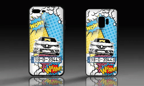 personalisierte handyhülle mit Comic Designe und weißen Autosilhouetten handyhülle personalisieren